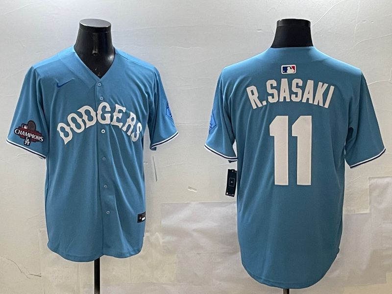 Men Los Angeles Dodgers 11 R.Sasaki Light Blue Joint Name 2025 Nike MLB Jersey style 2